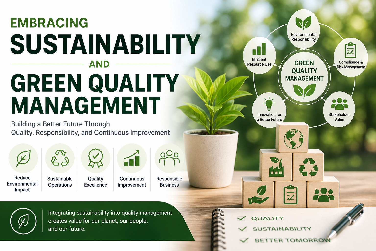 Sustainability and green quality management focused on environmental responsibility and compliance